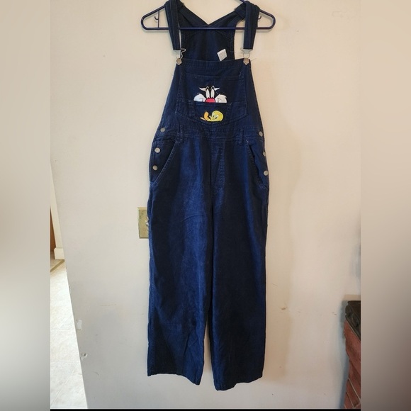 Warner Bros. Denim - Vtg 90's Looney Tunes Sylvester & Tweety overalls Women's canvas navy blue Sz m